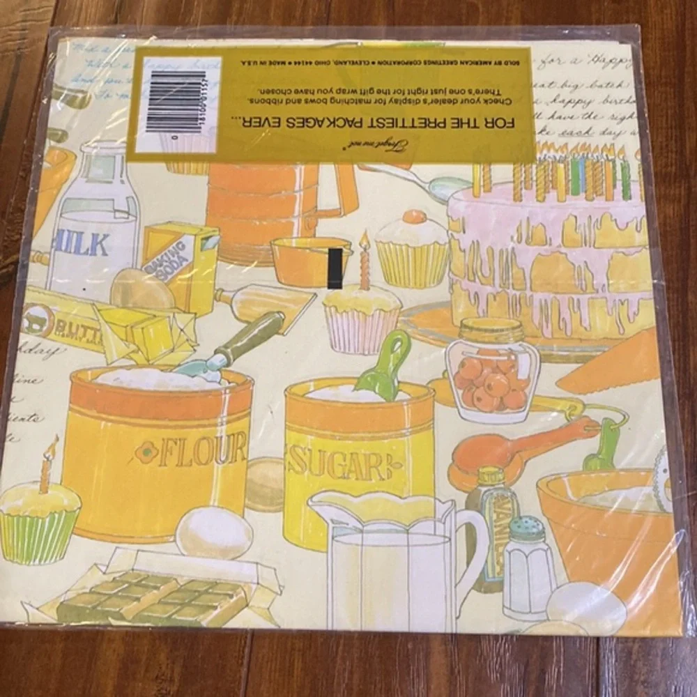 Vintage American Greetings Kitchen Baking Gift Wrap 2 Sheets NOS USA